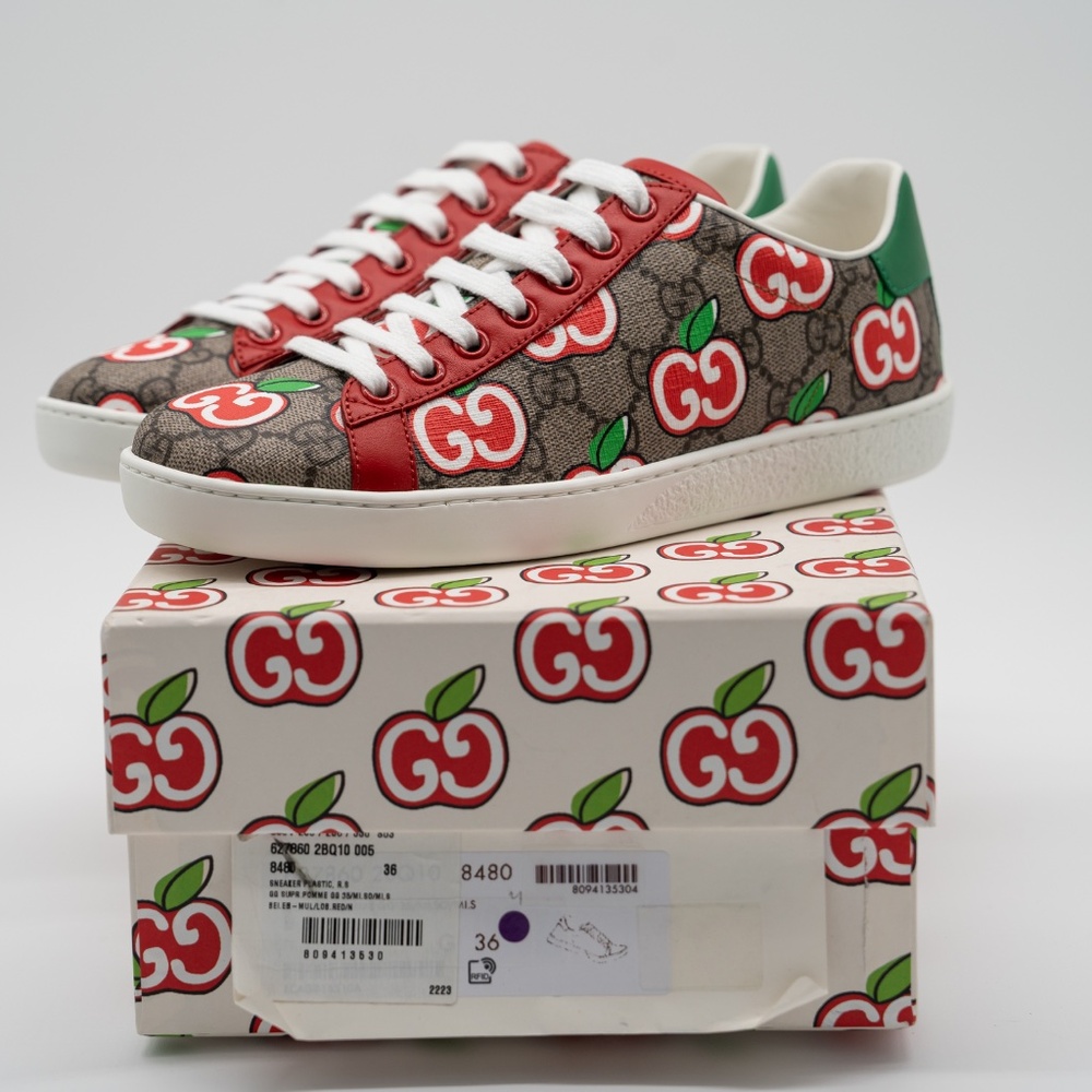 Size 36G 6 US Gucci Ace Chinese Valentine's Day Apple Cherry Brown Red - Picture 10 of 11